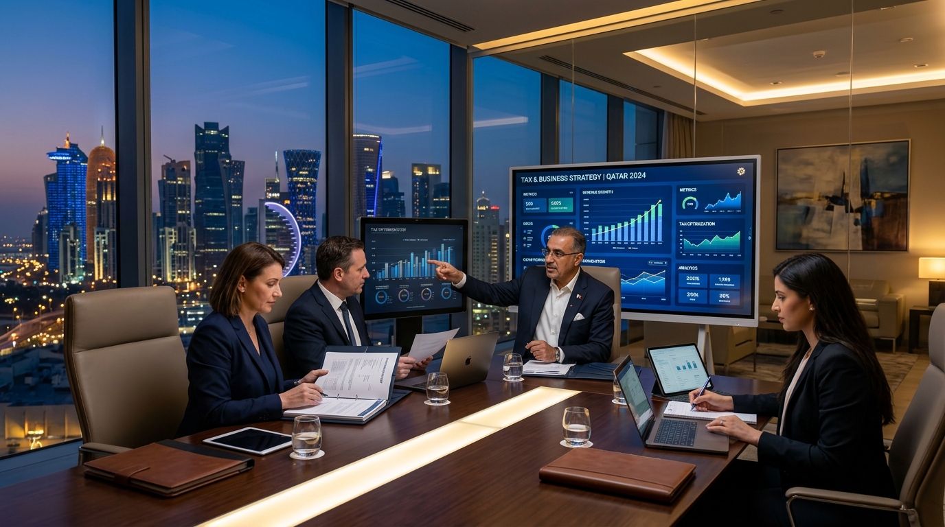 QTAX Global Executive Tax & Business Advisory Team in Doha Boardroom